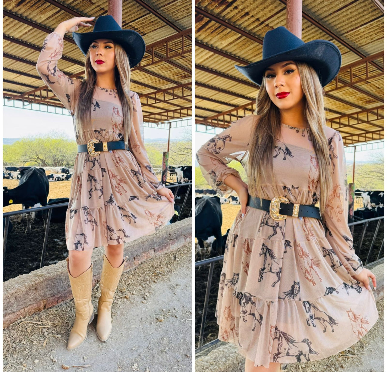 Horse print mesh dress (khaki)