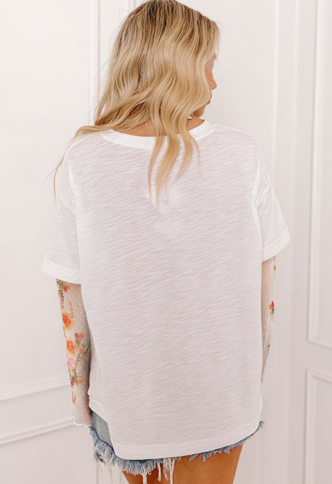 White Faux 2 piece Floral LSBWomen T-shirt