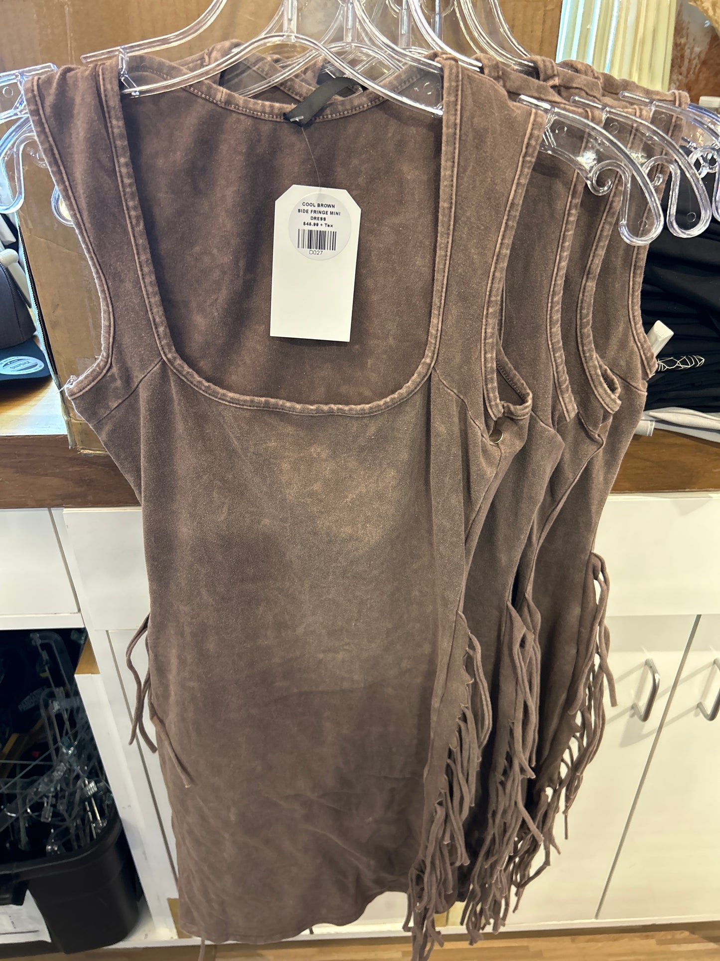 Brown fringe mini dress