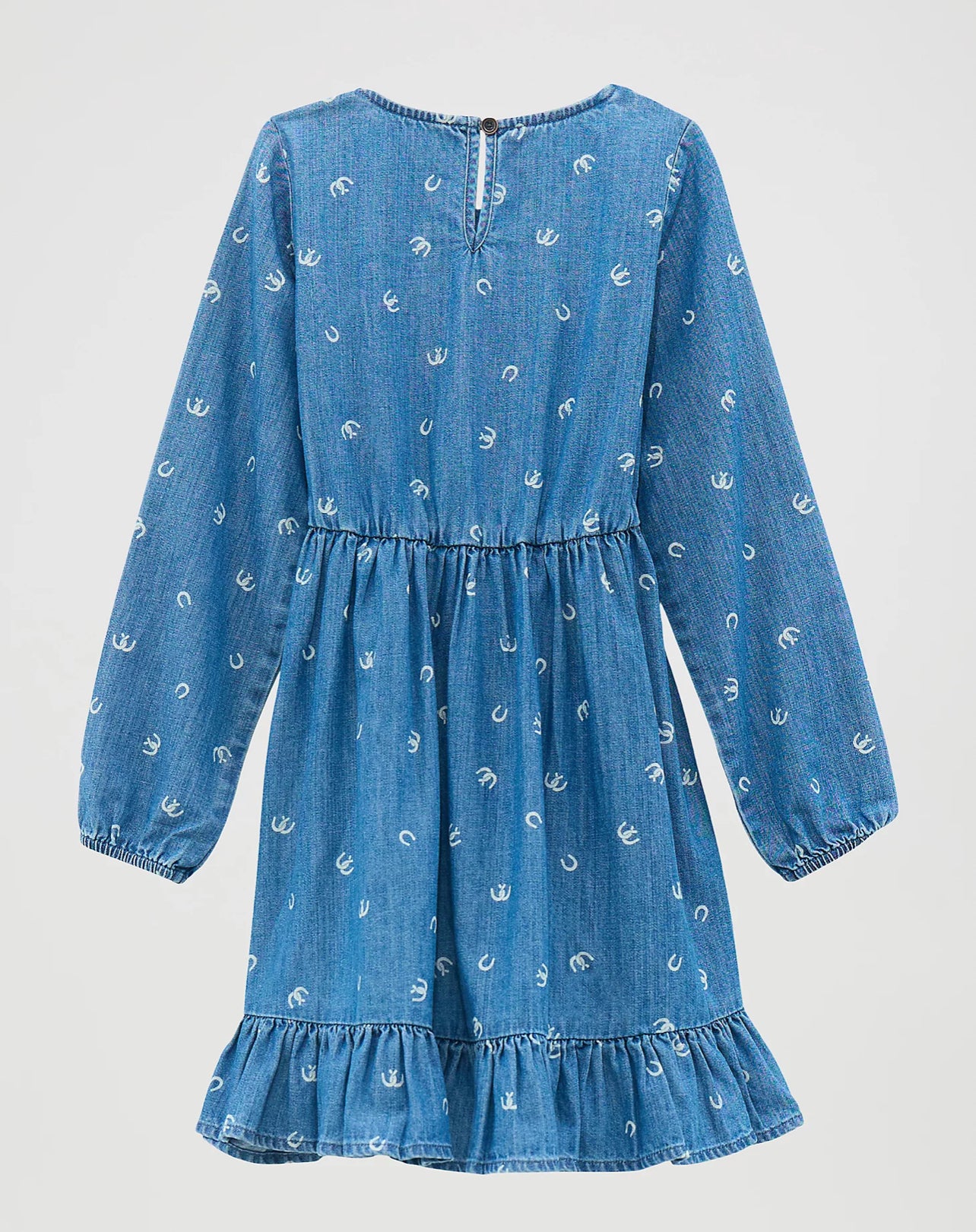 GIRL'S LONG SLEEVE RUFFLE HEM DENIM DRESS