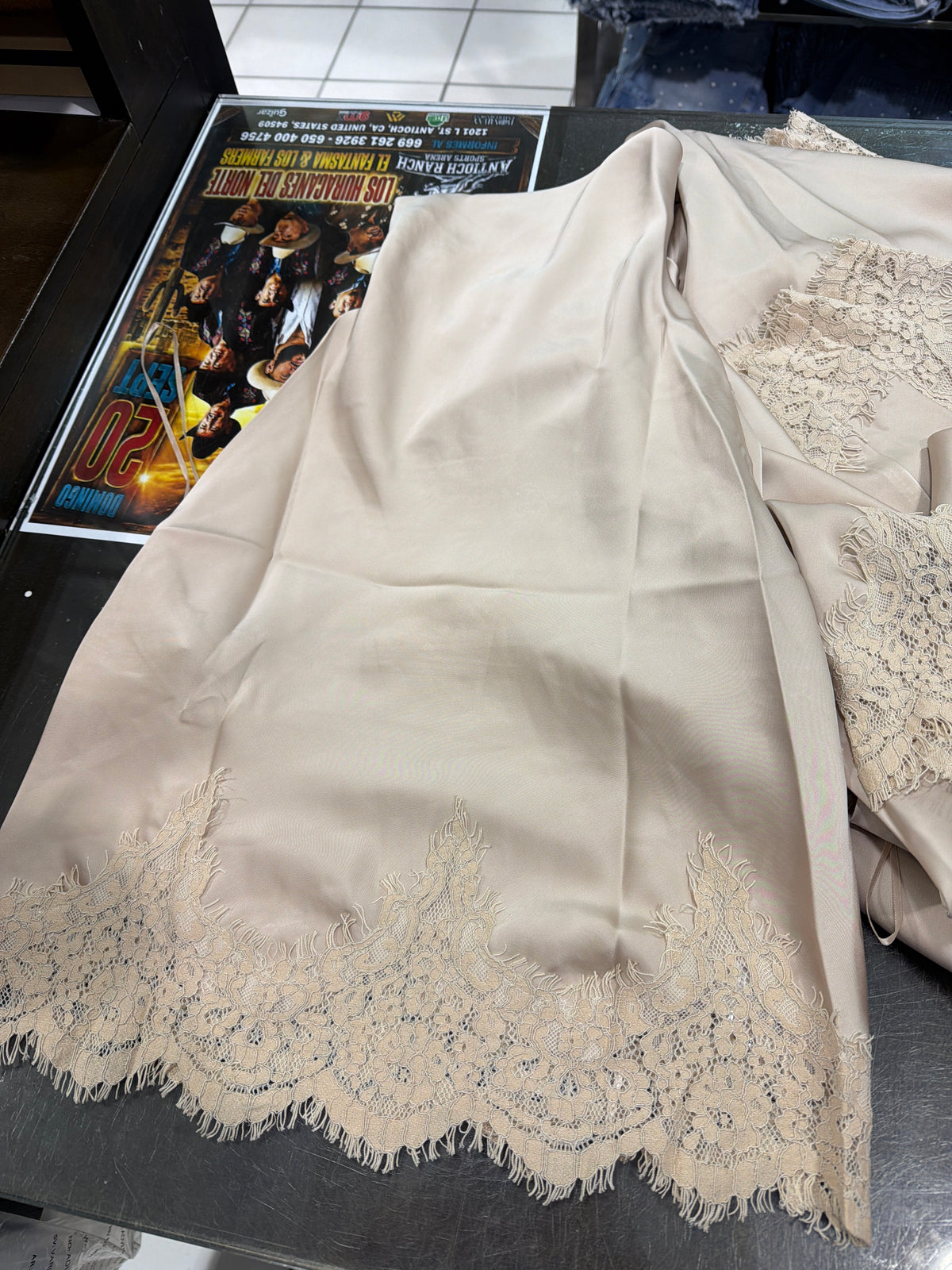 Lace trim satin top