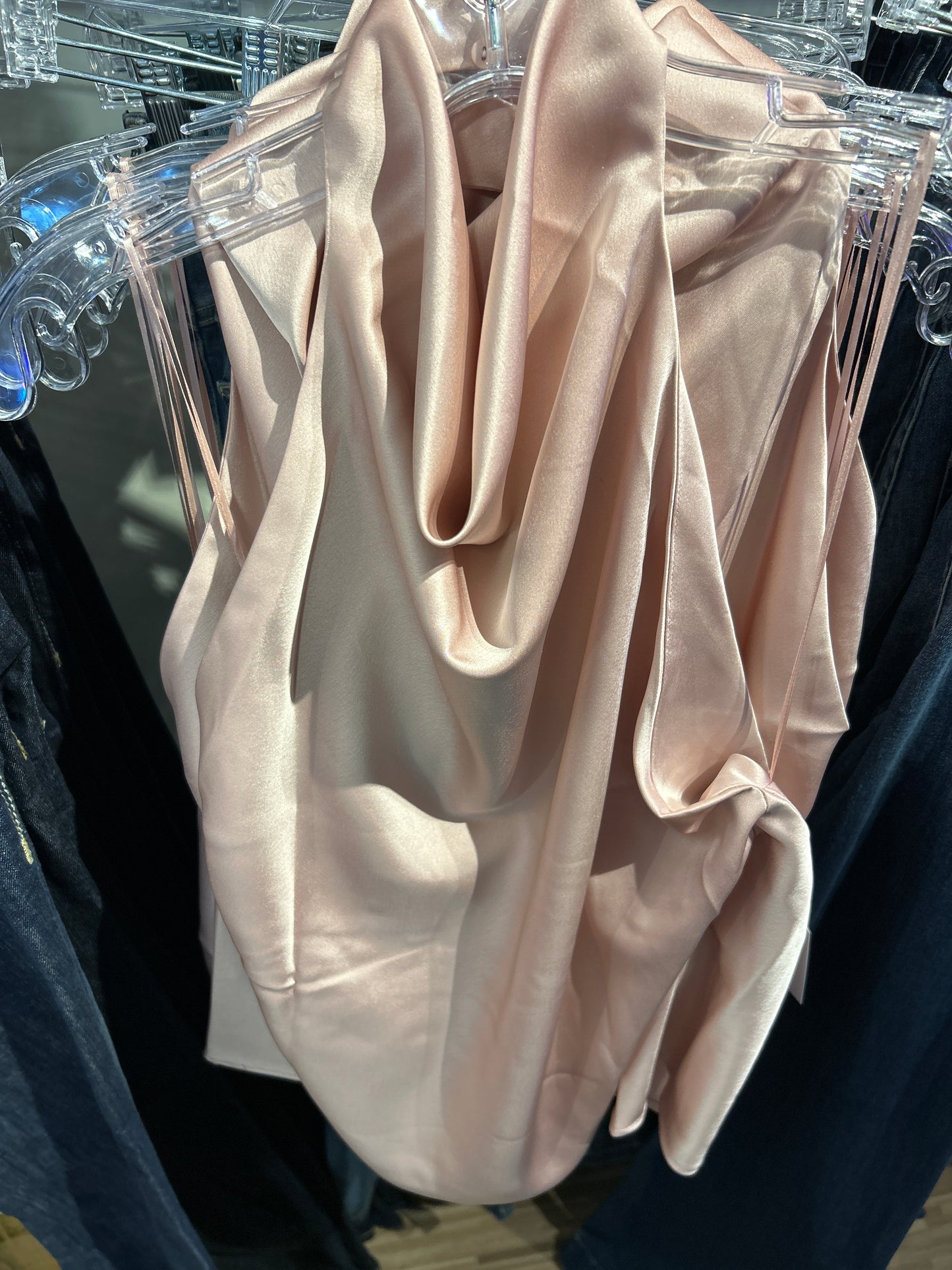Pink Satin Cowl Neck Top