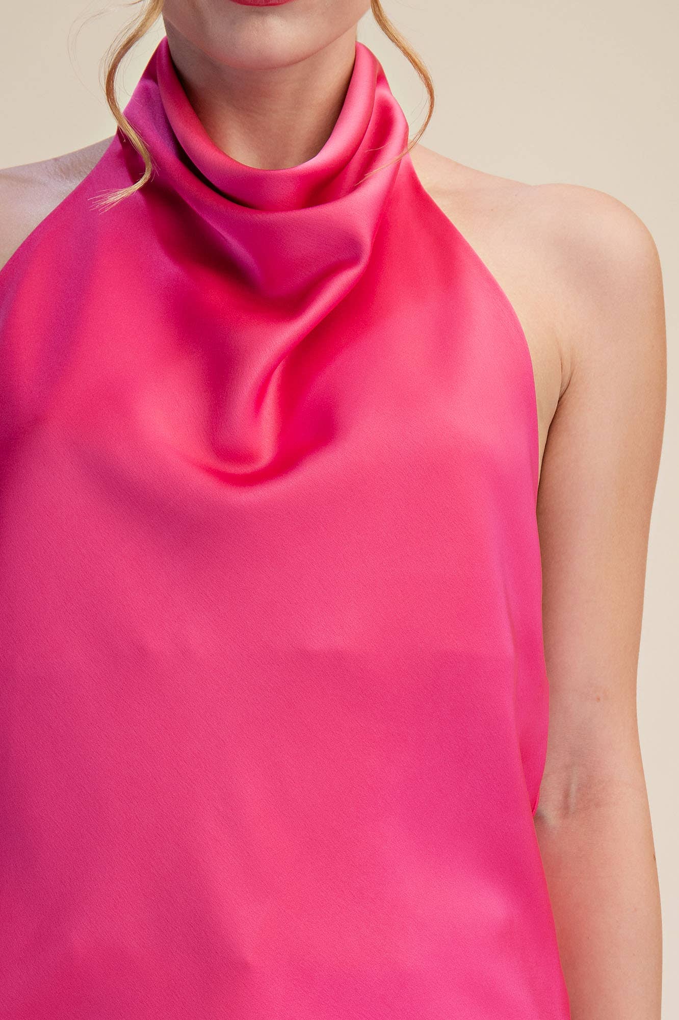 Halter Openback Neck Cowl Neck Sleeveless Satin Top
: Black / M