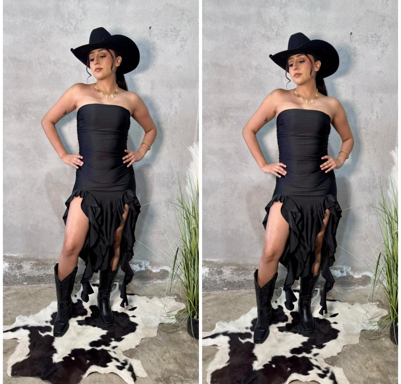 strapless ruffle dress (black)