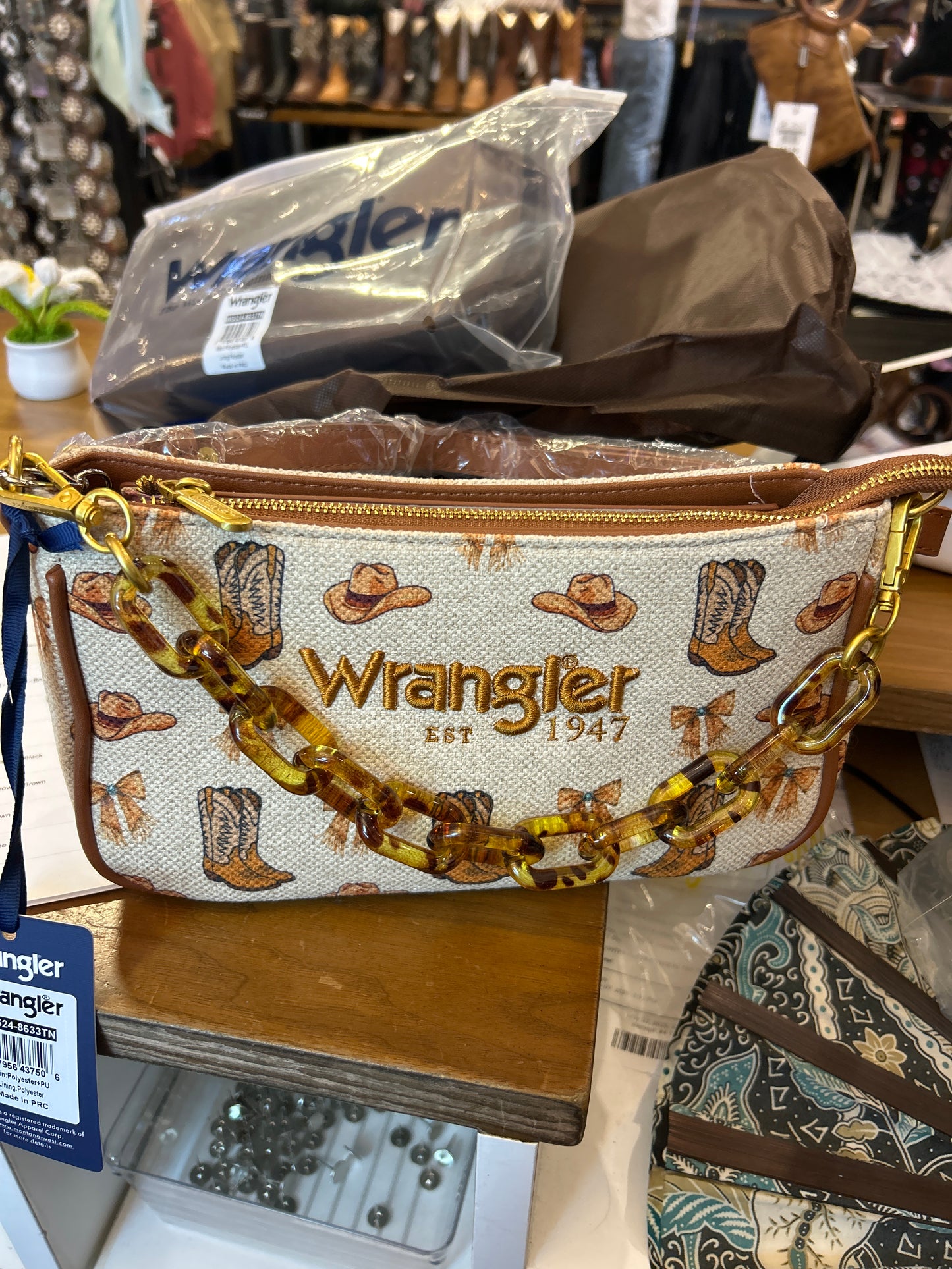 WG524-8633TN Wrangler Western Print Cowgirl Shoulder Bag - Tan