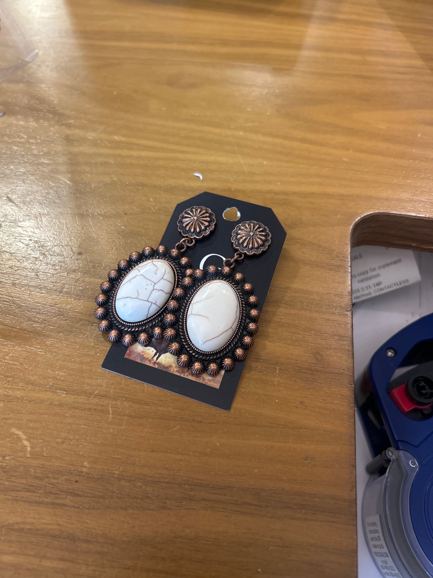 Western Earrings bronze/white oval