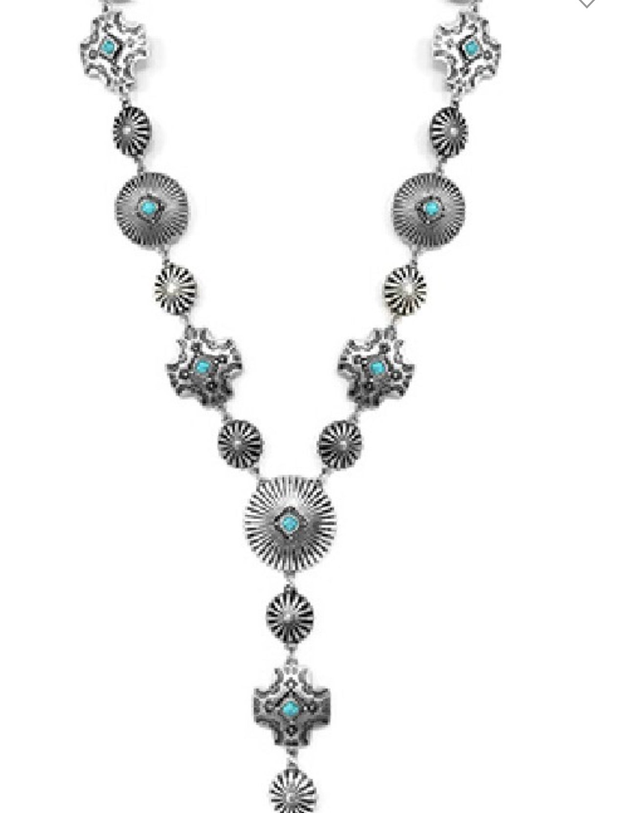 Western concho lariat necklace silver