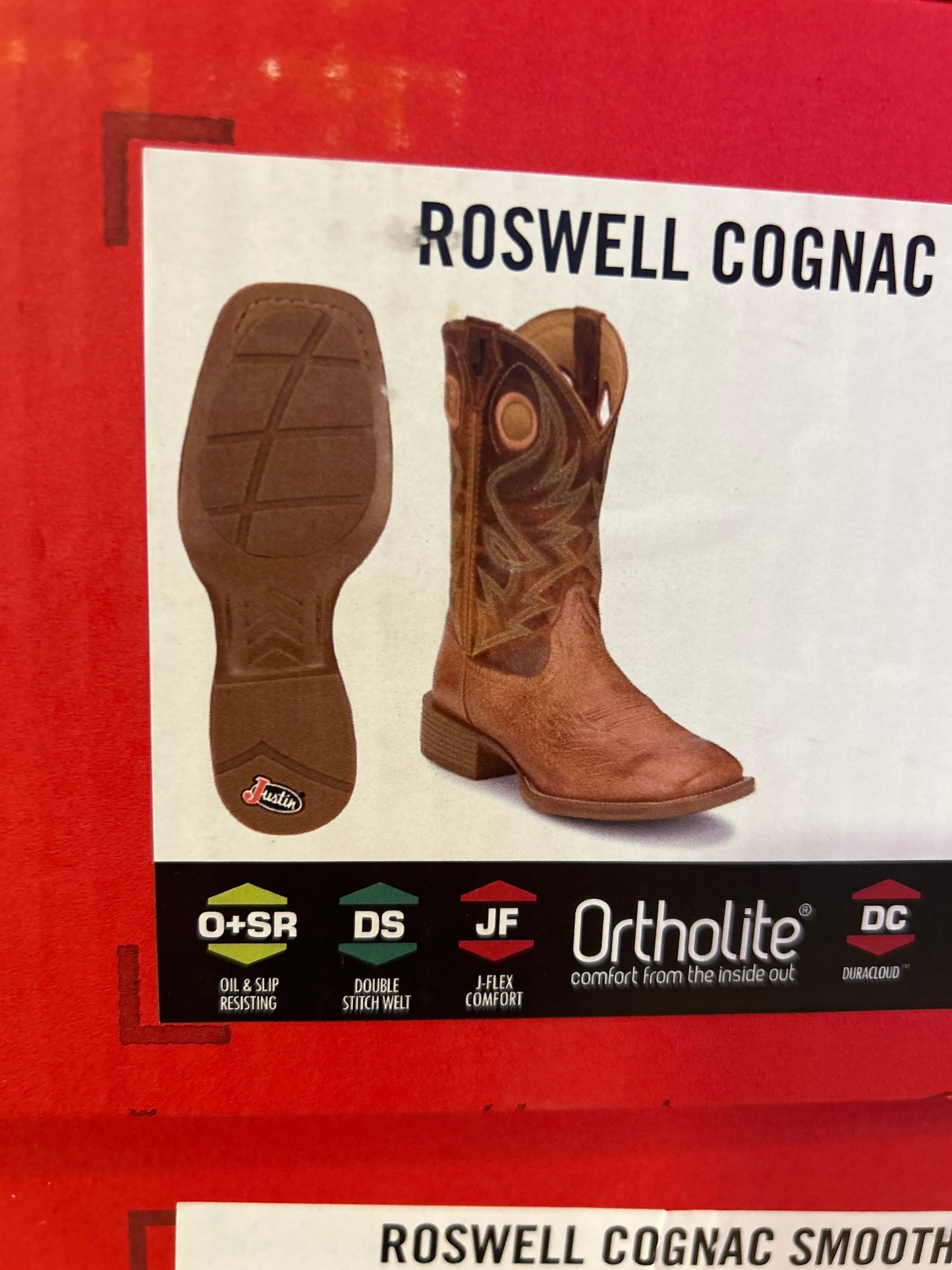 Justin Smooth Ostrich Boots Roswell Cognac