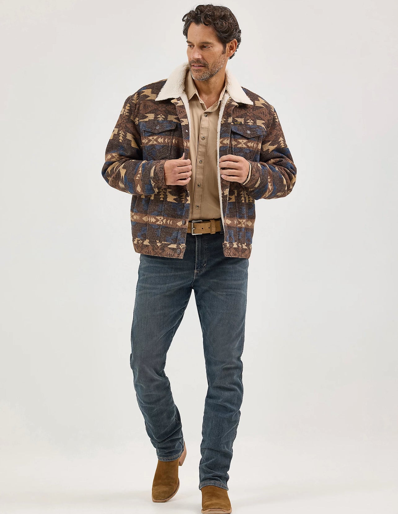 MEN'S WRANGLER® SHERPA LINED JACQUARD PRINT JACKET
