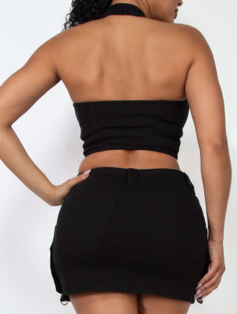 Halter Neck Button Crop Top final sale