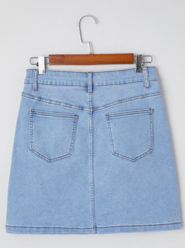 Beau Blue Western Embroidered Denim Mini Skirt