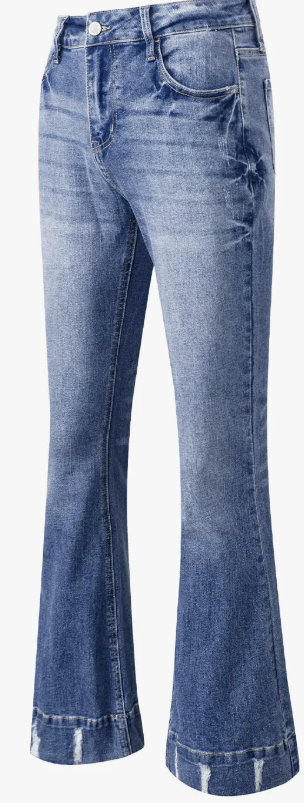 Sky Blue Slight Distressed Medium Wash Flare Jeans