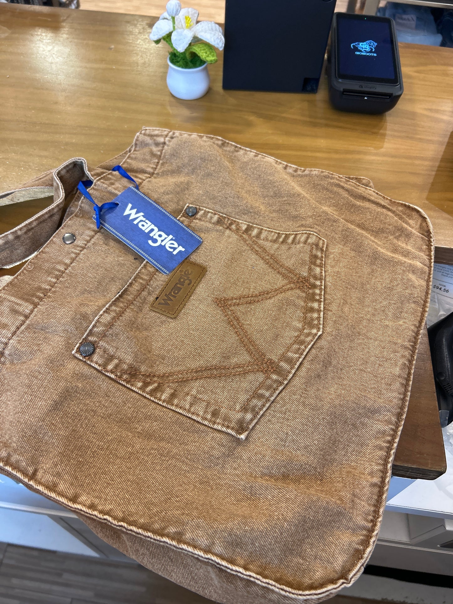 WG143-2006BR Wrangler Stitch Denim Tote Bag - Brown