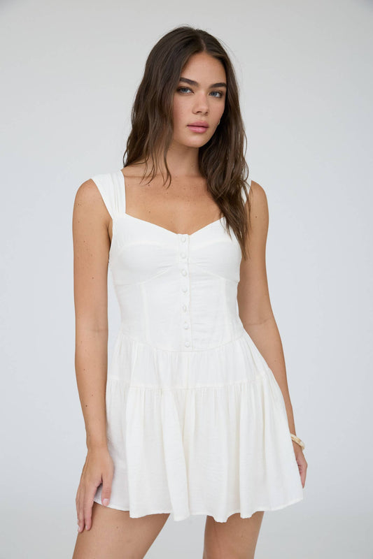 BUTTON DOWN SLEEVELESS ROMPER : CREAM
