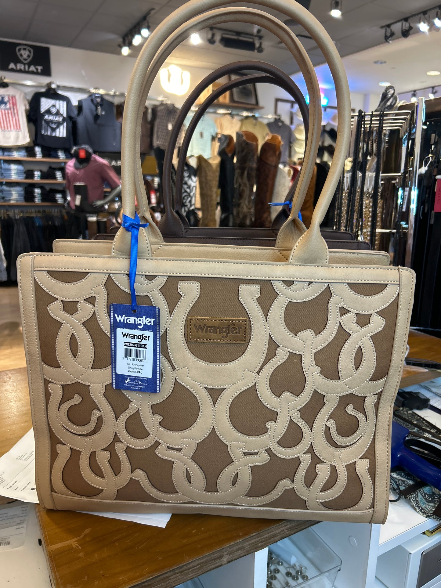 WG292-8110KH Wrangler Horseshoe Cutout Carry-All Large Tote Bag - Khaki