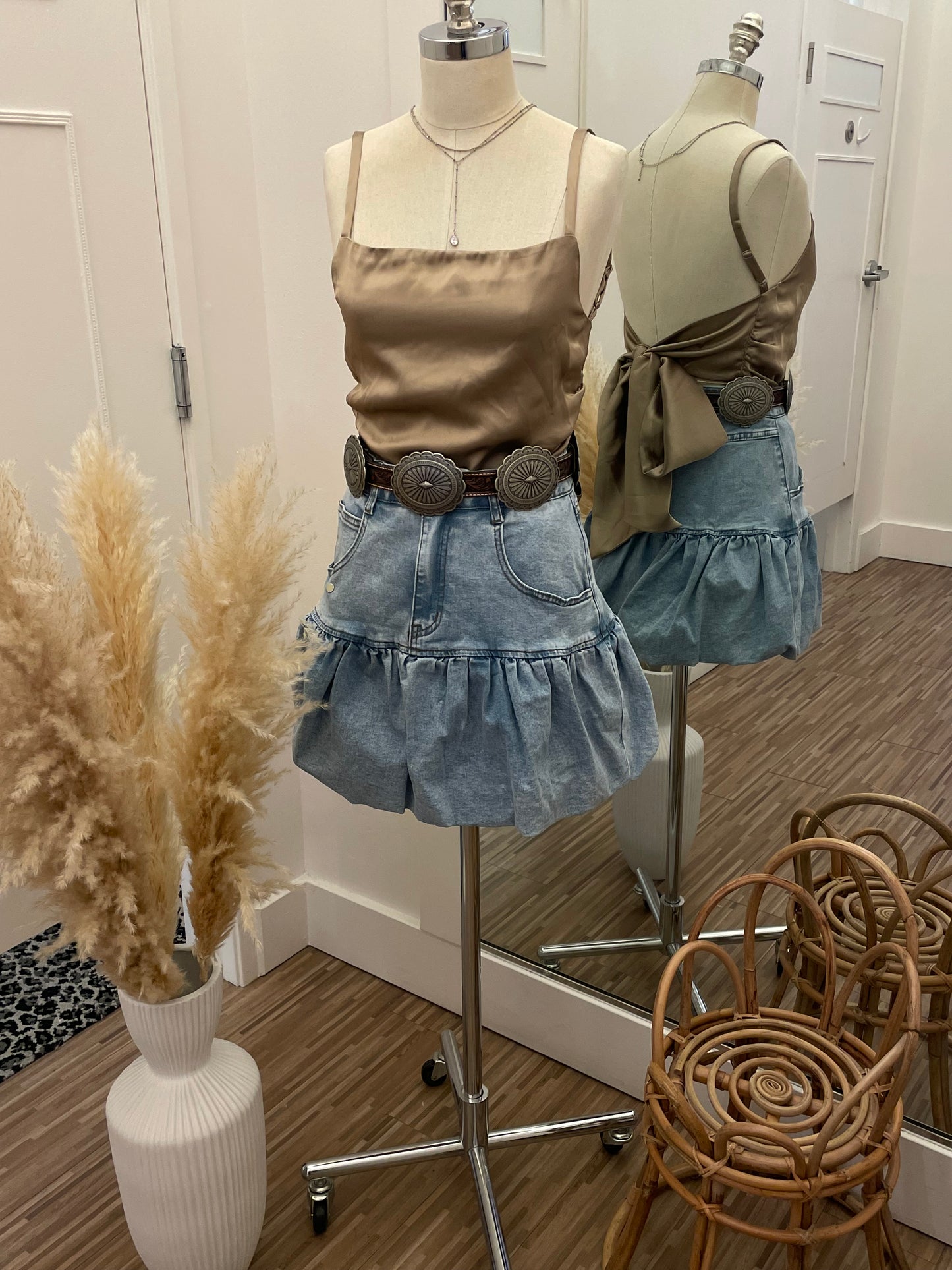 Beige Satin Back Bow Top