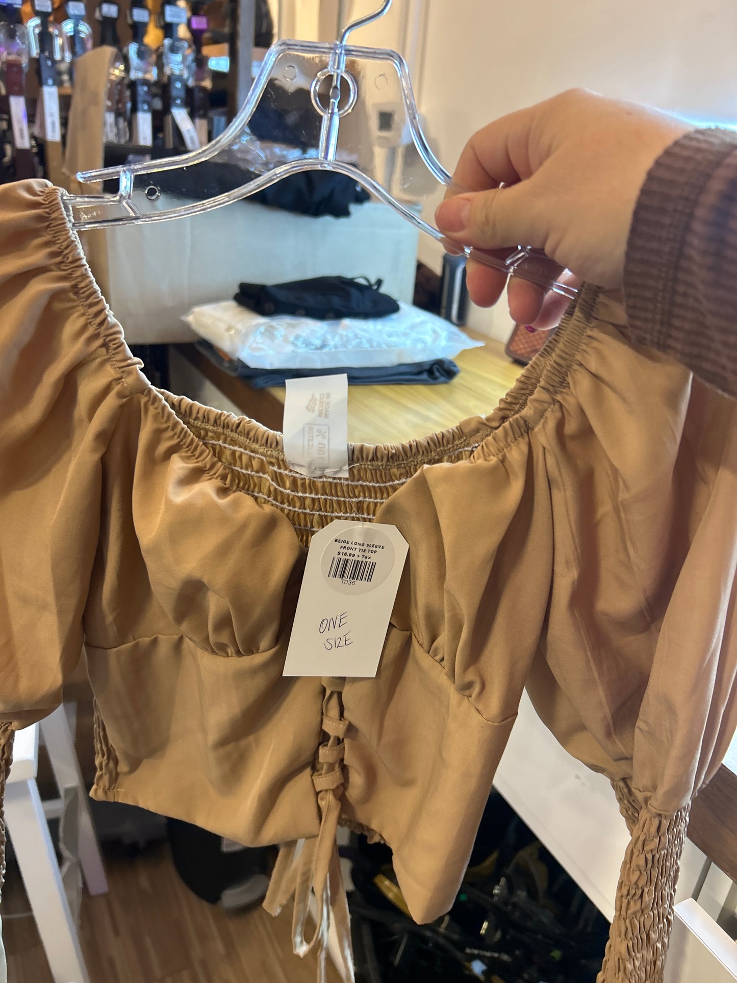 Long sleeve front tie top