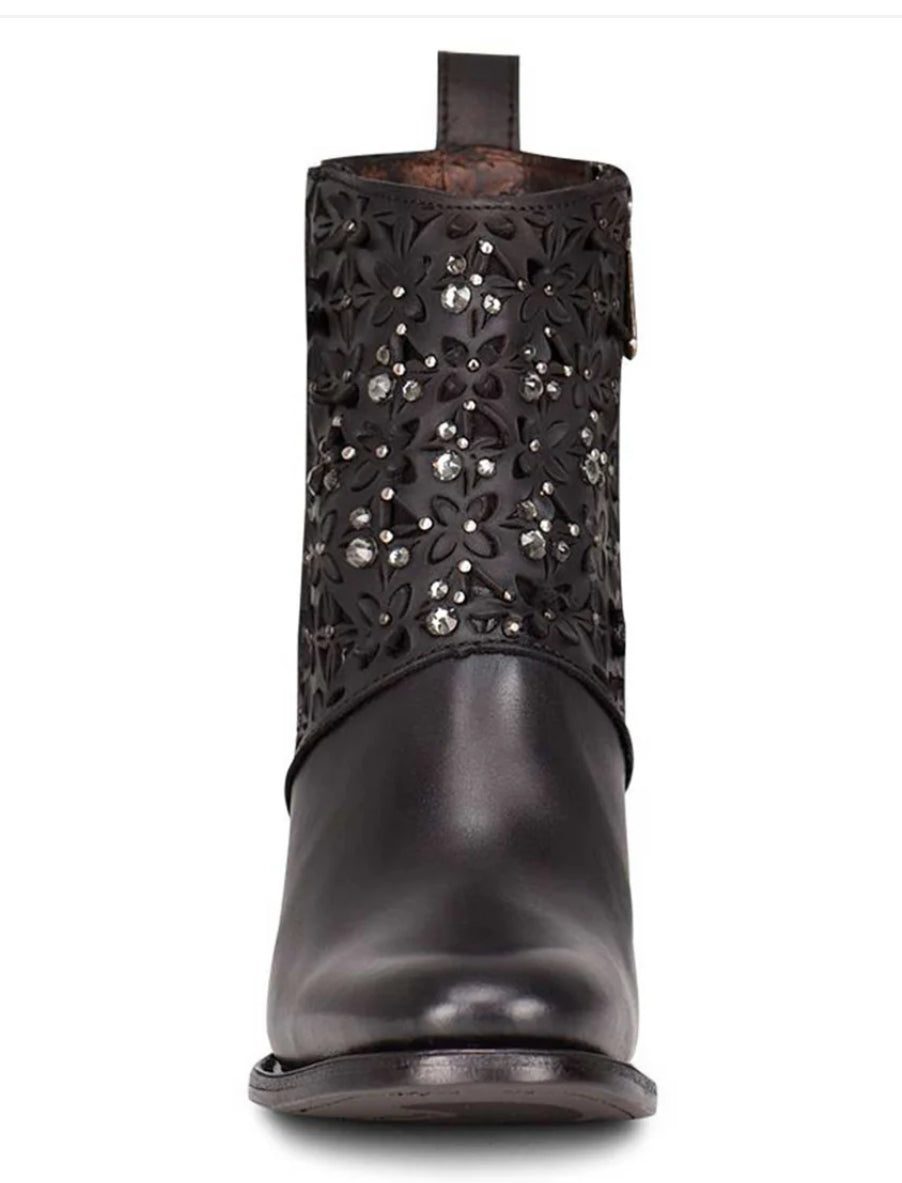Cuadra Women Black Laser And Crystals Round Toe Ankle Bootie cu439