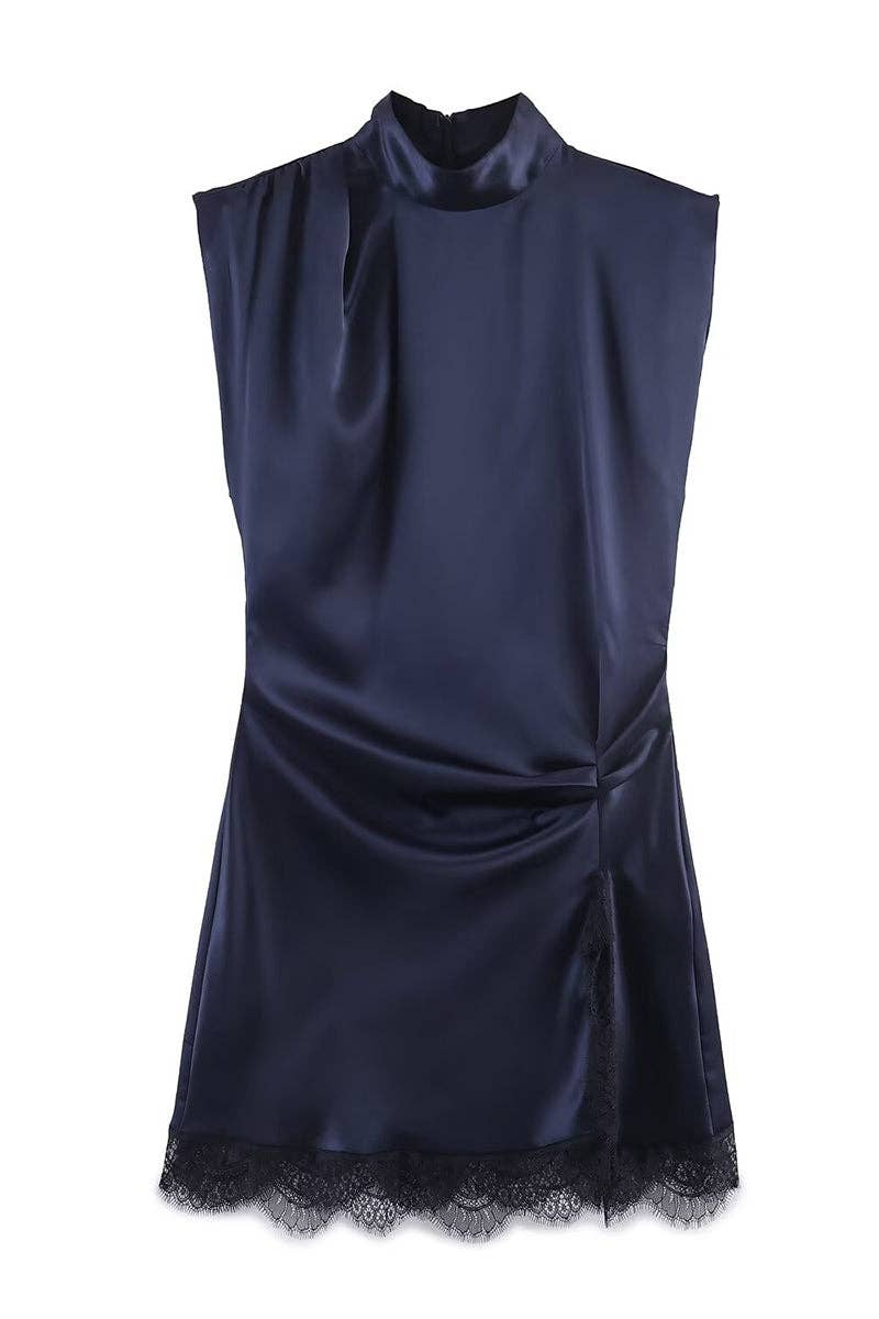 Sleeveless Lace Trim Dress: NAVY