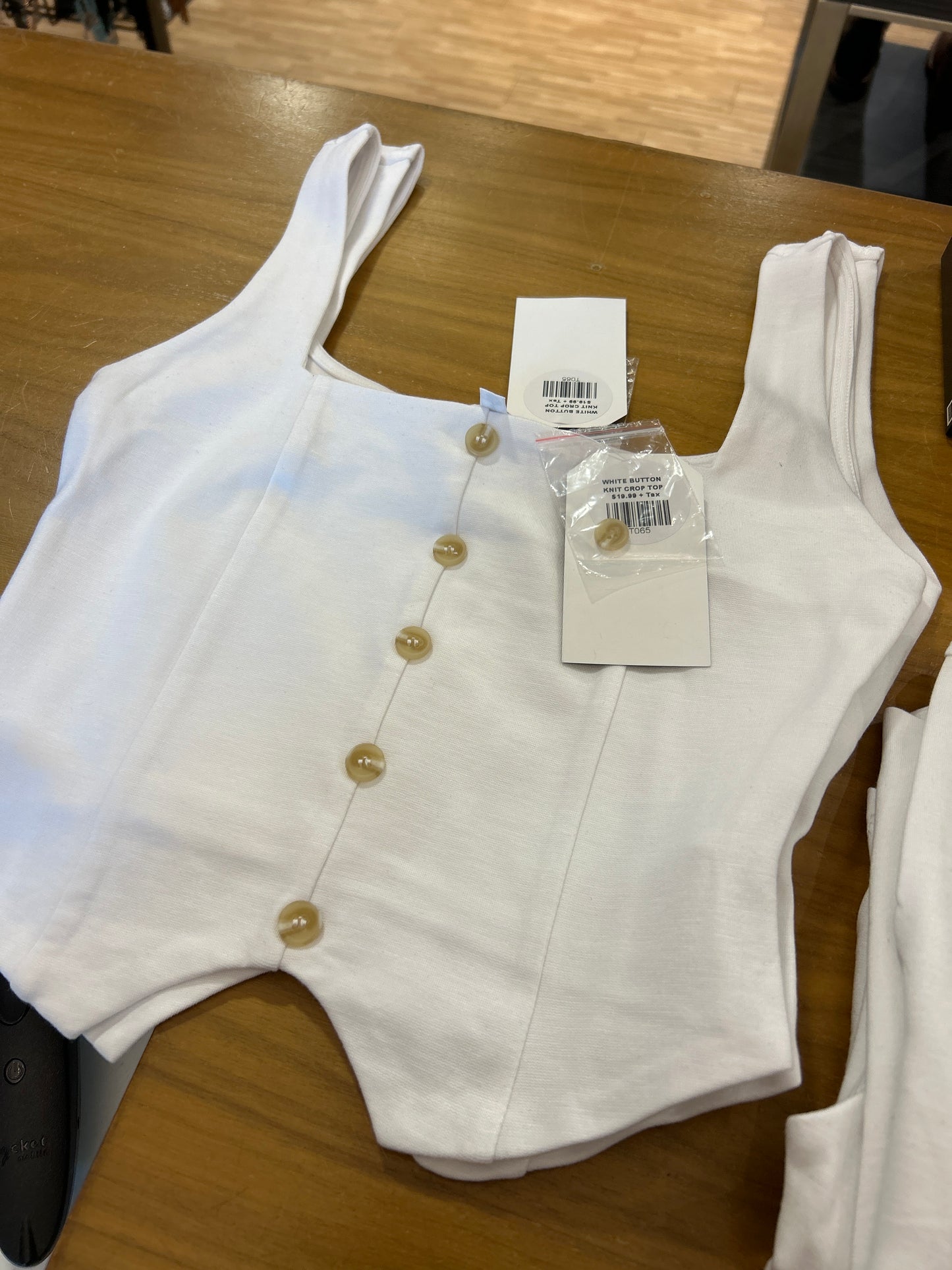 White knit button crop top final sale