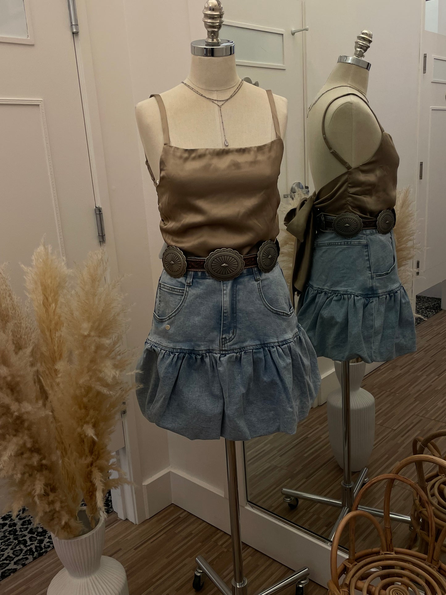 Beige Satin Back Bow Top