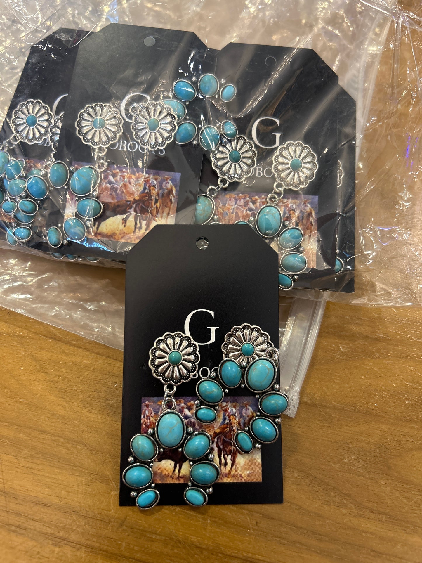 Silver turquoise earrings squash blossom