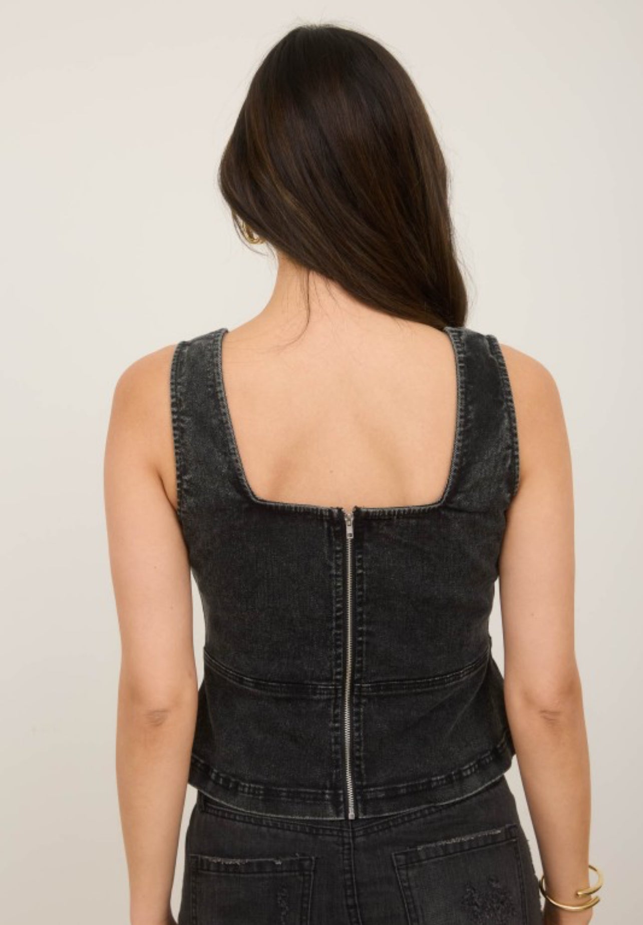 Lace Up Front Sleeveless Denim Top