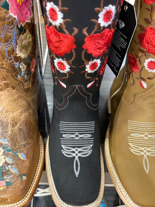 Botas flores rojas