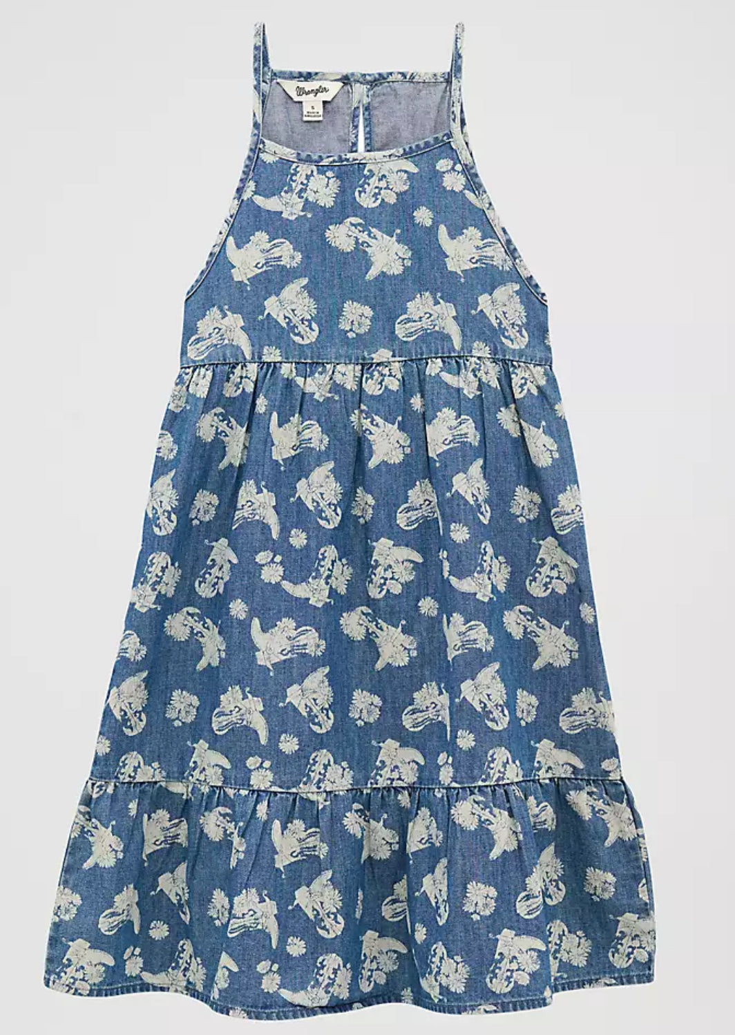 GIRL'S SLEEVELESS PRINTED DENIM SWING DRESS