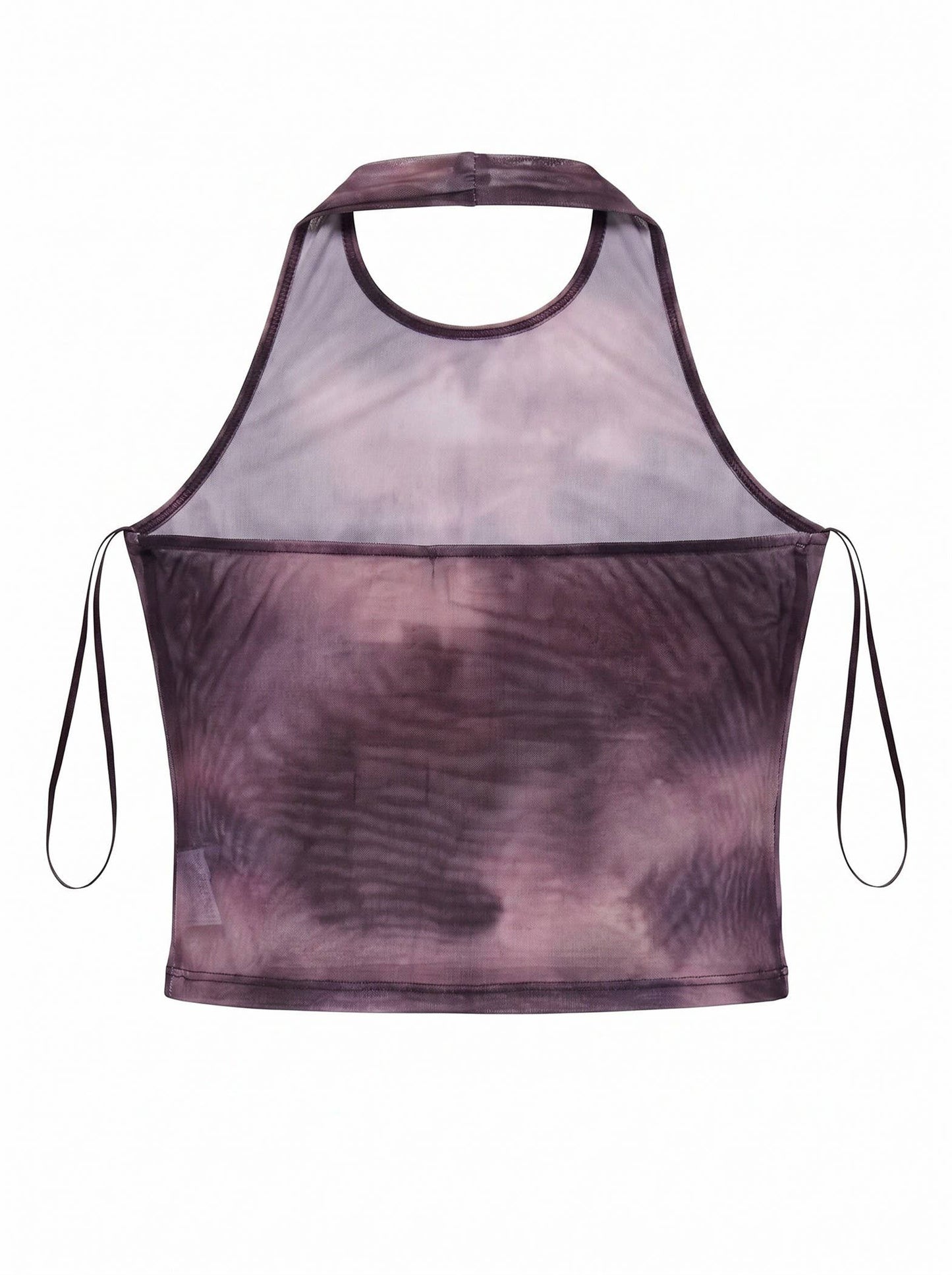 SHEER DRAPED HALTER PLUNGE TOP: BROWN / S-M-L(2-2-2)