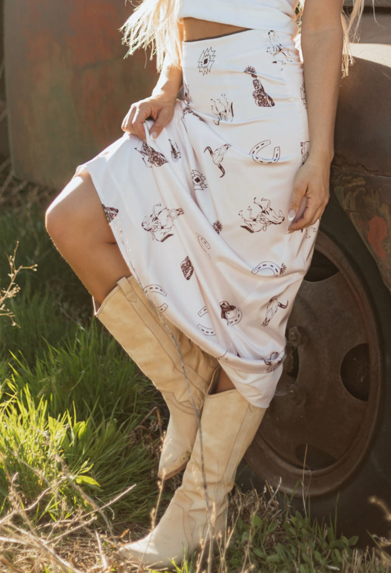 Silk western graphic skirt