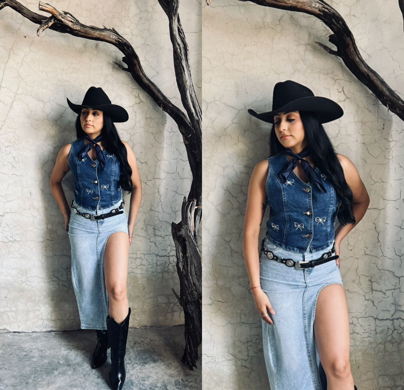 Long Denim Slit Skirt