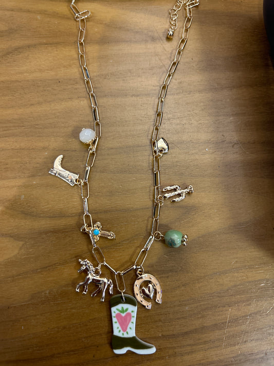 Western Charm Necklace (green/gold)