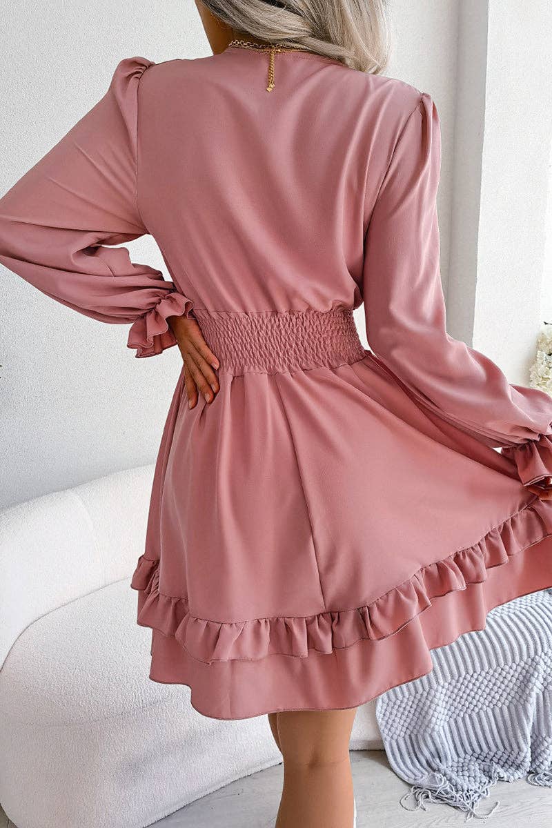 Bow Tie Front Casual Dress: PINK