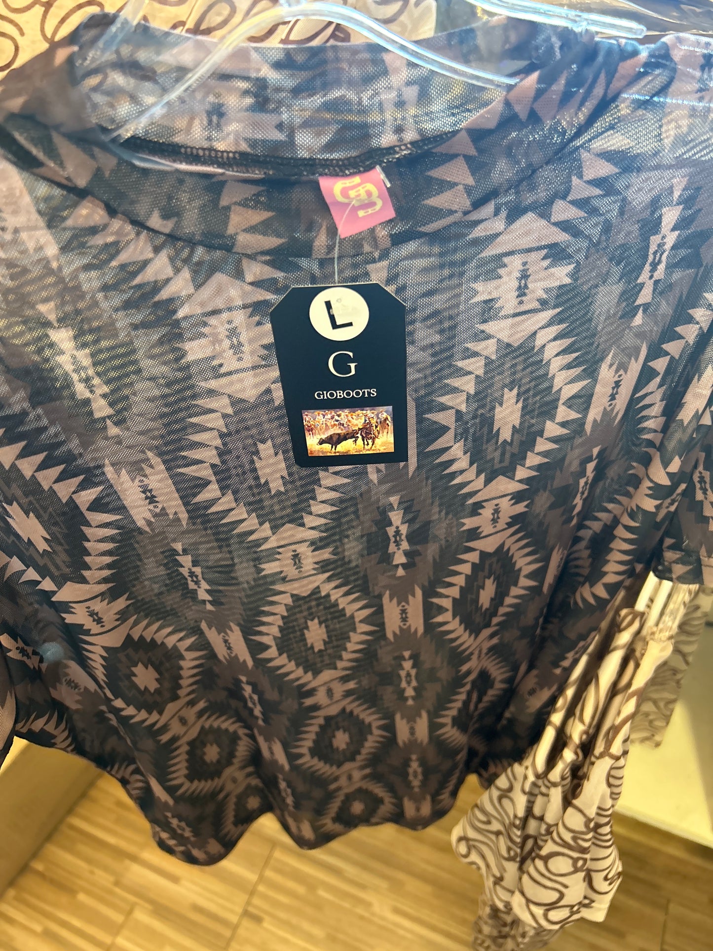 Butgundy aztec print mesh top