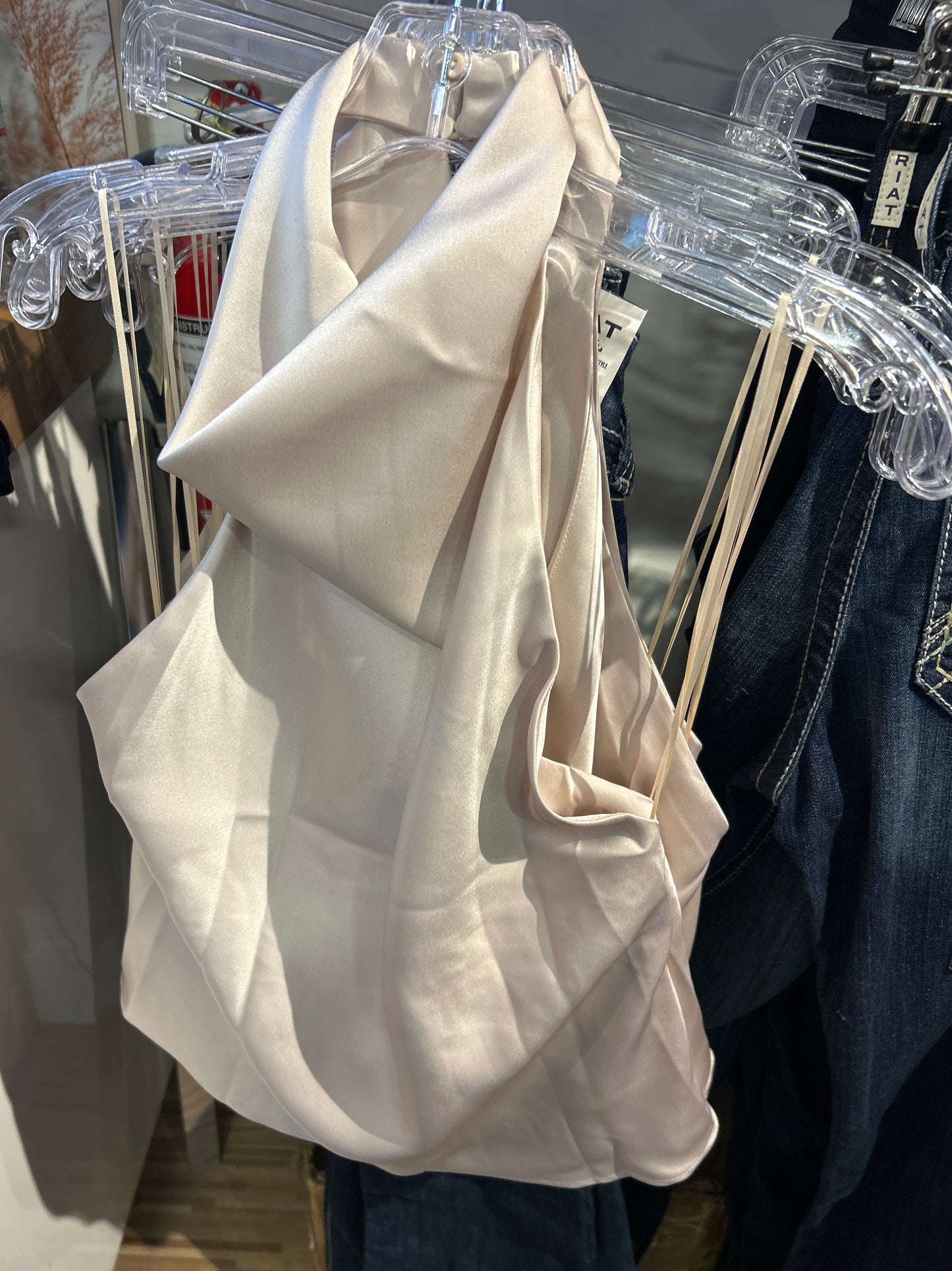 Nude Satin Cowl Neck Top
