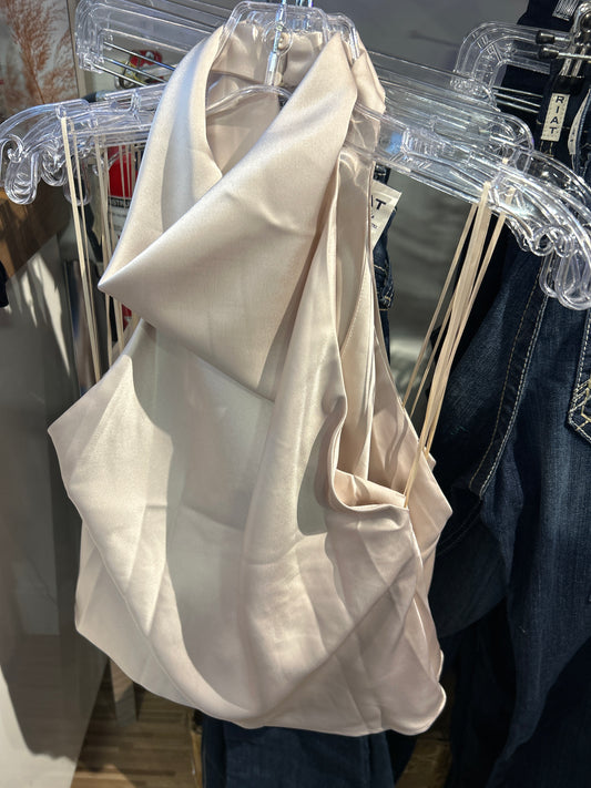 Nude Satin Cowl Neck Top