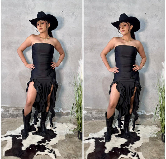 strapless ruffle dress (black)