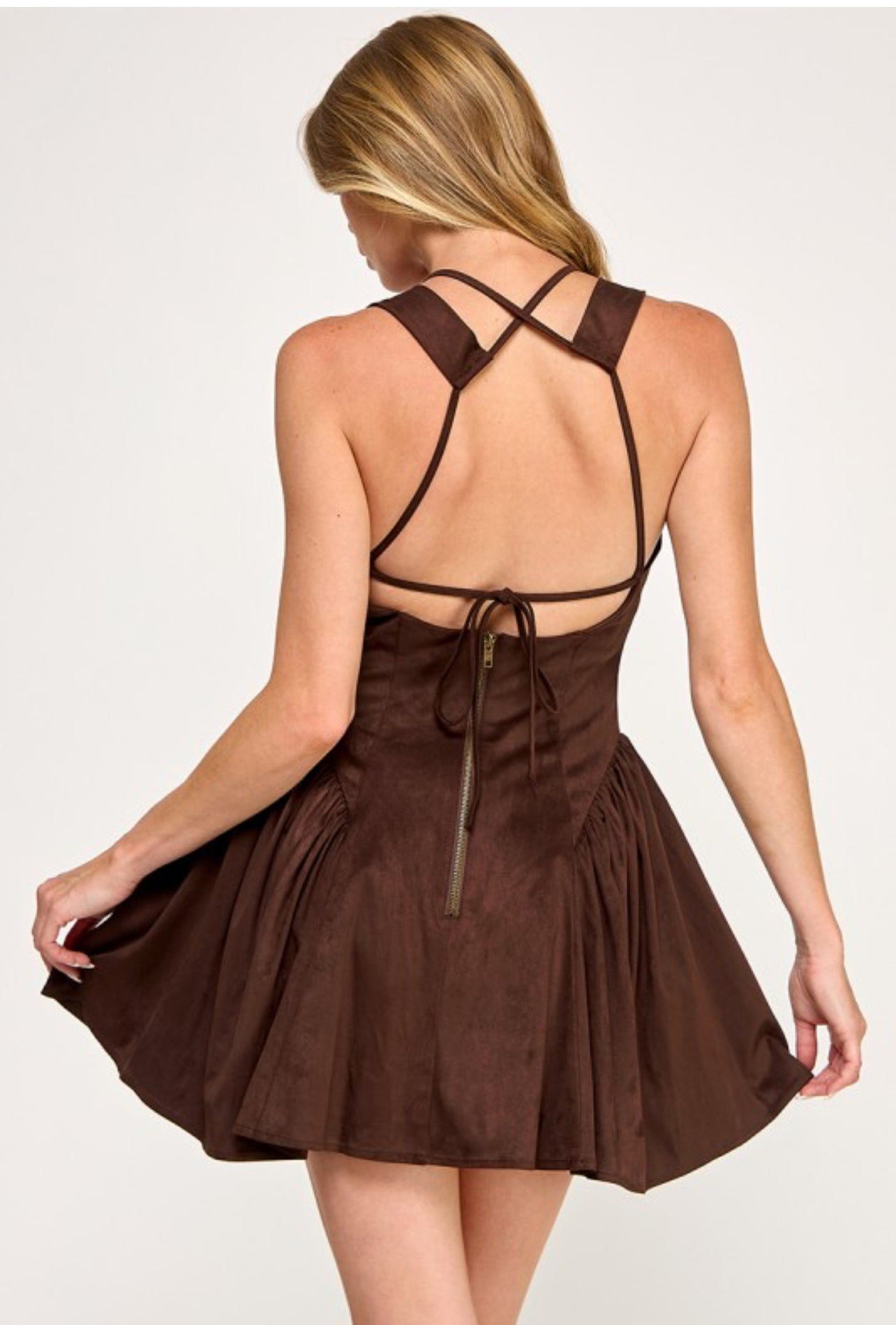 Suede v-neck Mini Dress