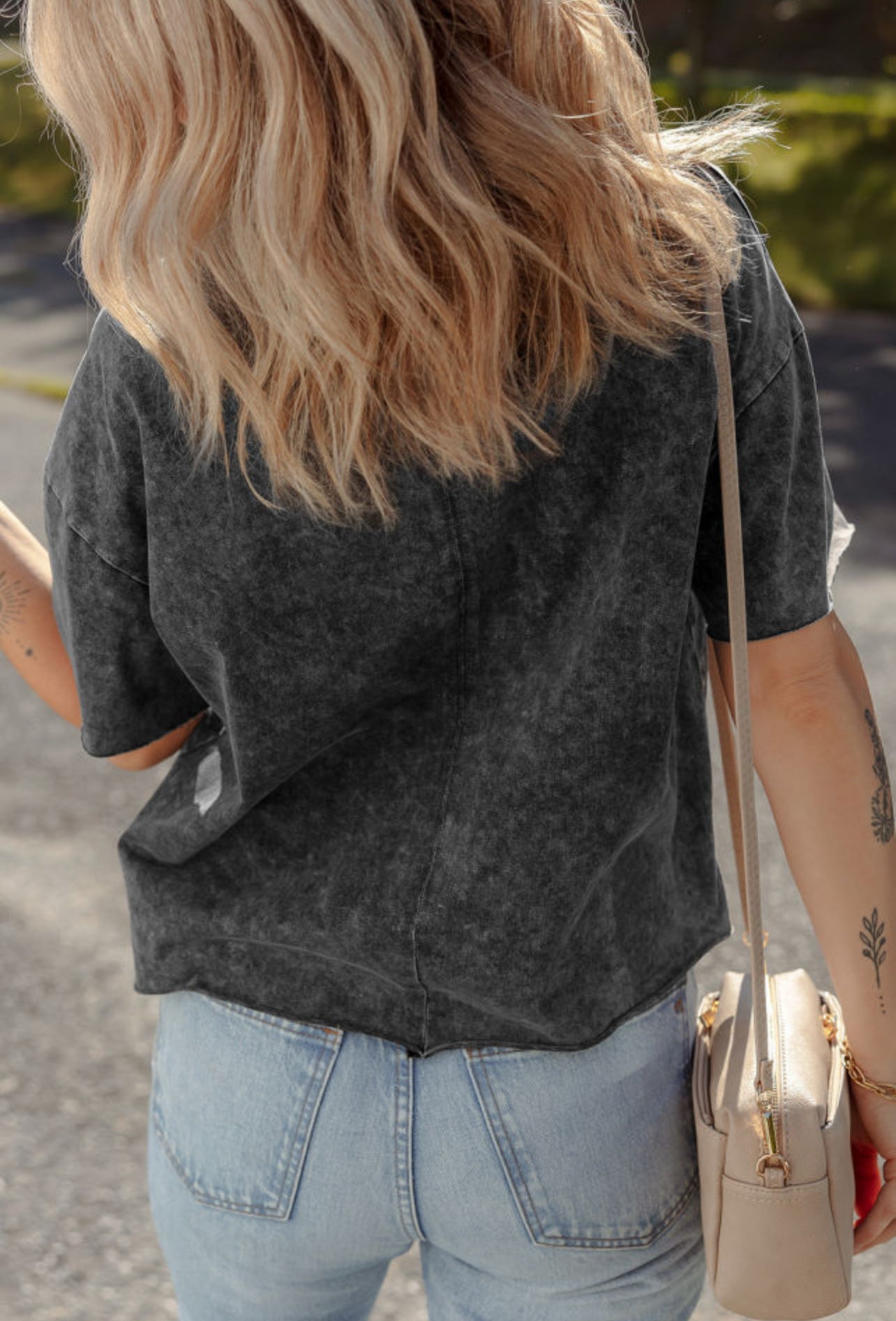 Black Floral Embroidered Mineral Wash T-shirt