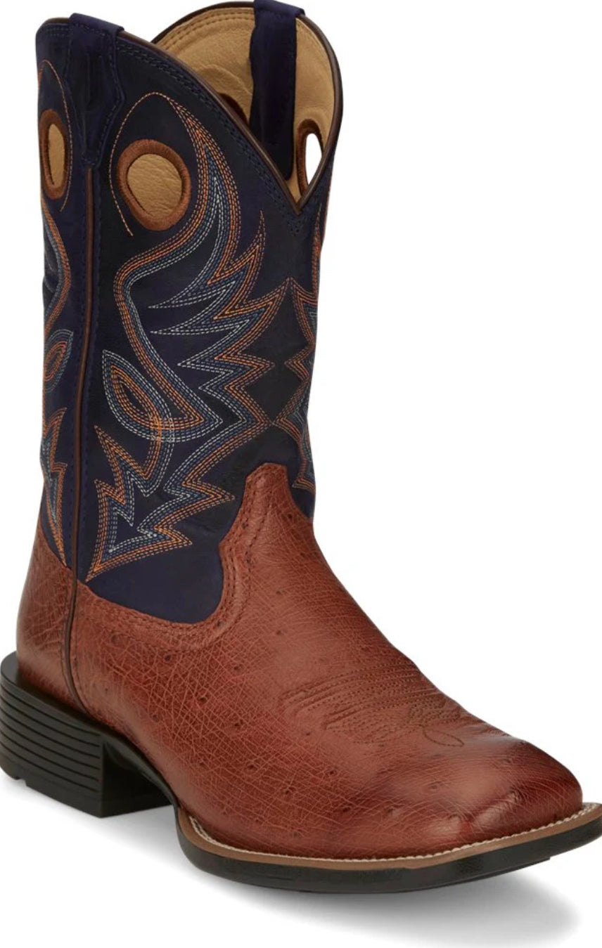 JUSTIN ROSWELL 11" SMOOTH OSTRICH (COGNAC)