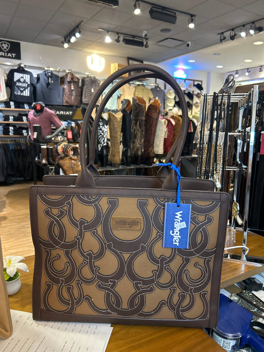 WG292-8110CF Wrangler Horseshoe Cutout Carry-All Large Tote Bag - Coffee