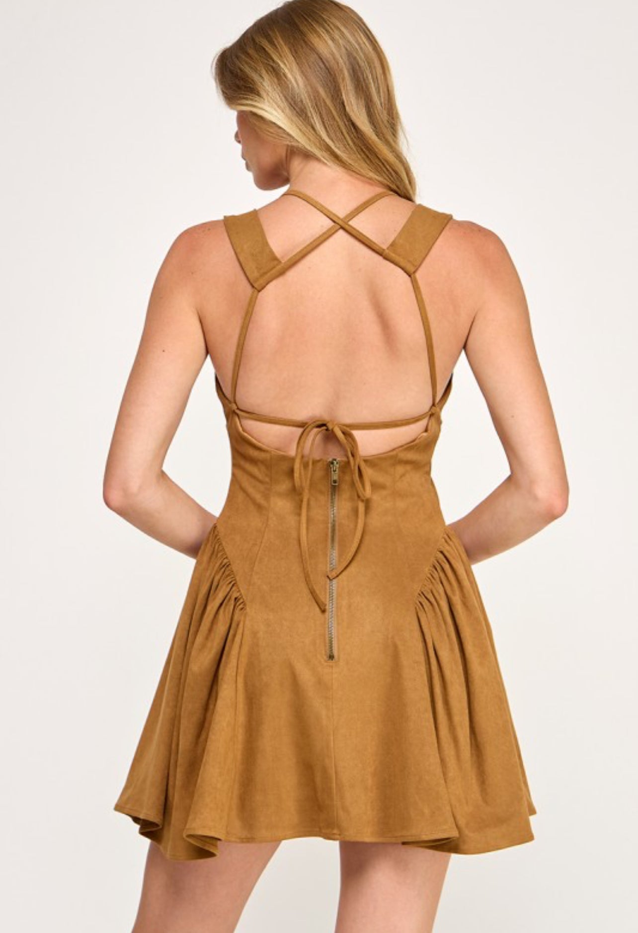 Suede v-neck Mini Dress