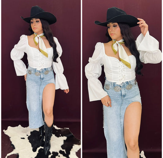 Long Denim Slit Skirt