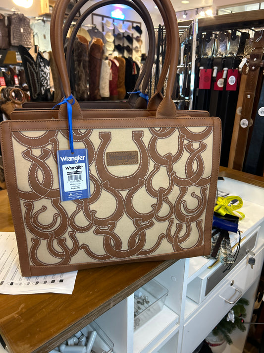 WG292-8110BR Wrangler Horseshoe Cutout Carry-All Large Tote Bag - Brown