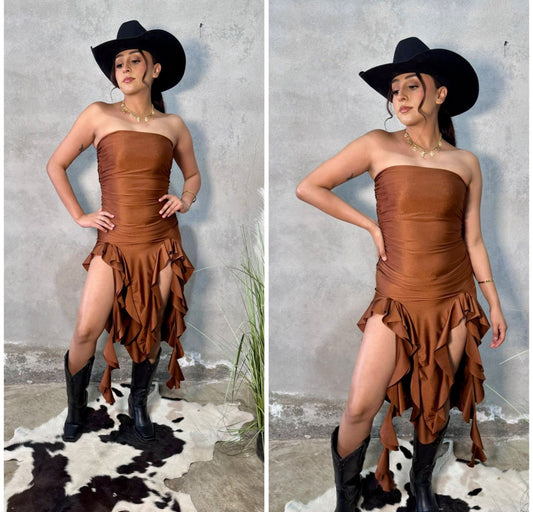 strapless ruffle dress (chocolate) more in back