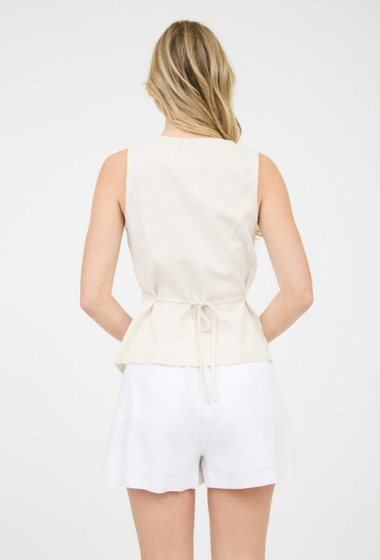 Linen button down cropped vest