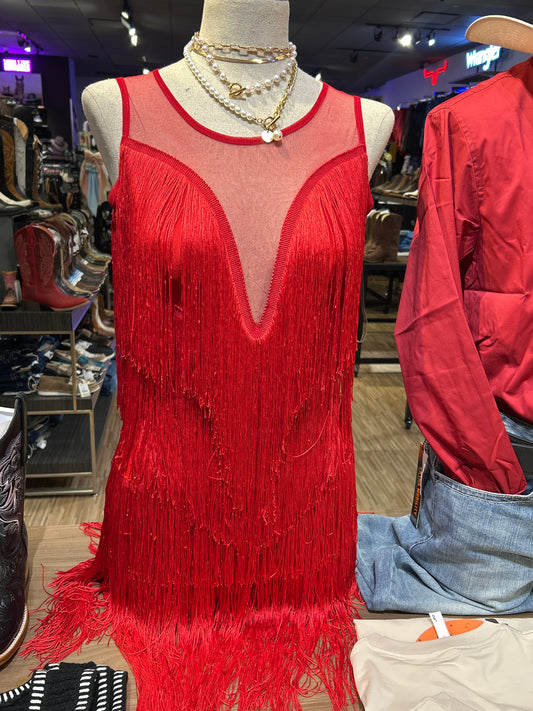 Red Fringe Romper (one size)