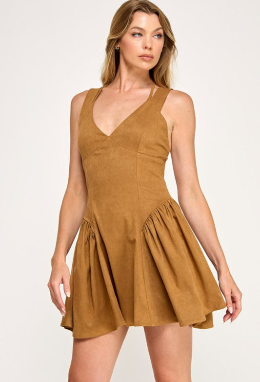 Suede v-neck Mini Dress