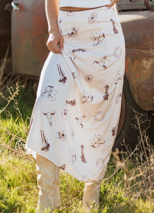 Silk western graphic skirt